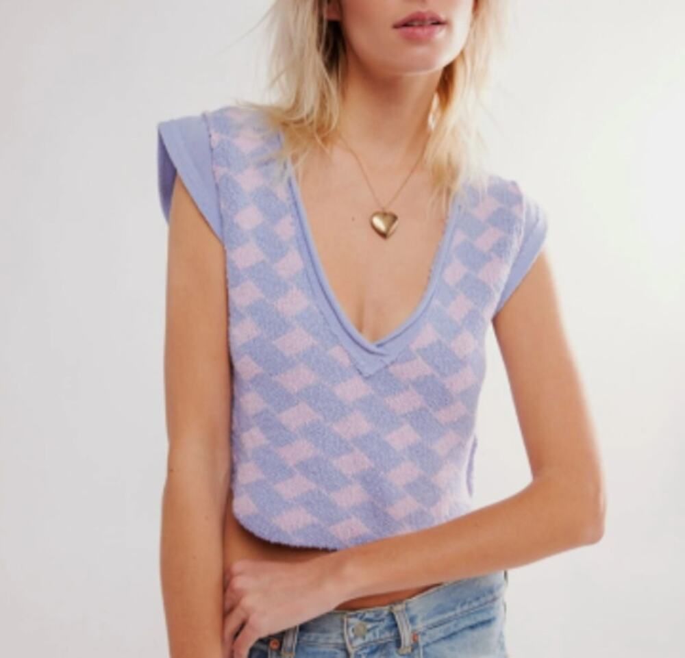 Free People | Lola Top Cropped Sweater Vest Blue Lavender | Women's Size M